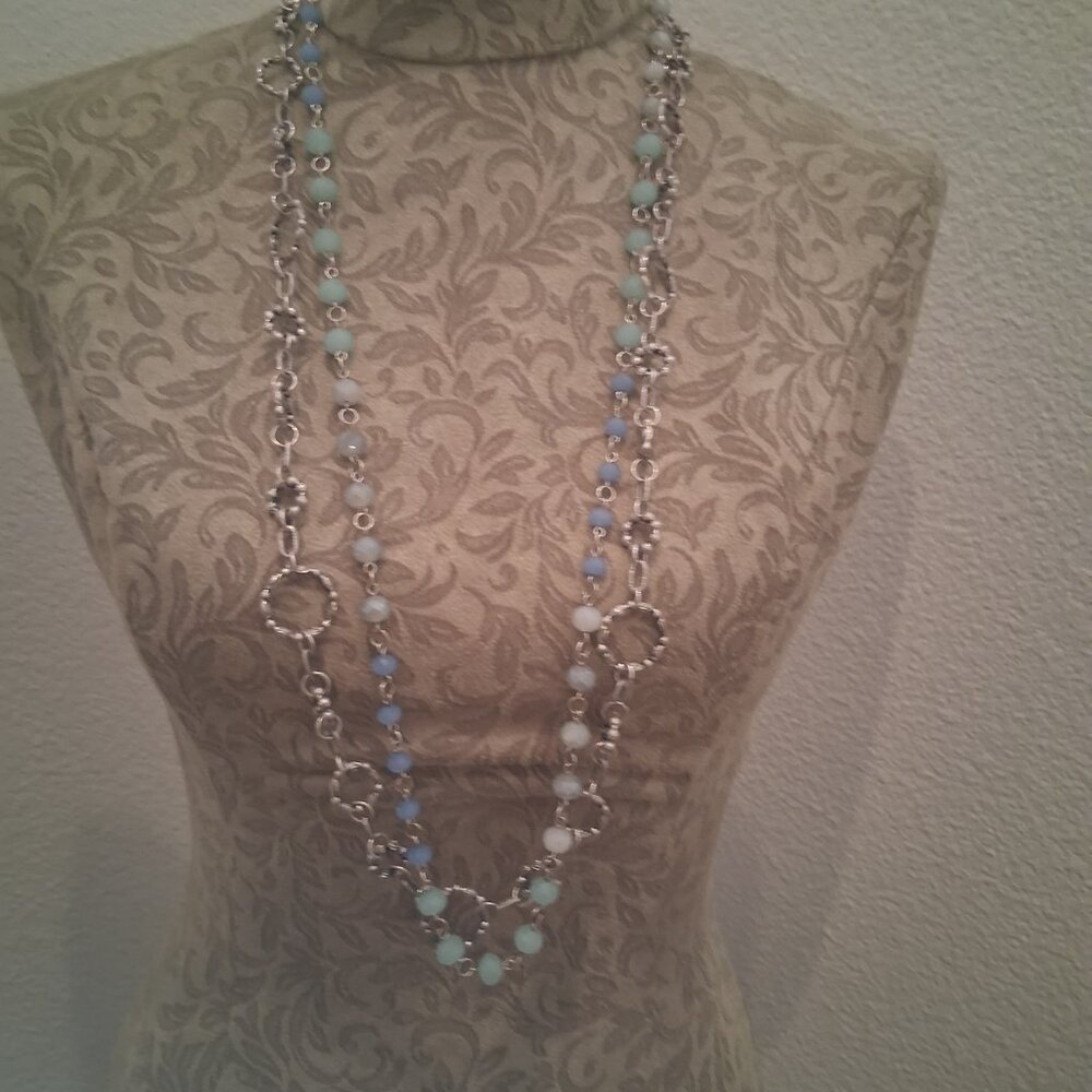 Premier Design ‘Under the Sea’ Silver Tone and Blue Bead Double Strand Necklace